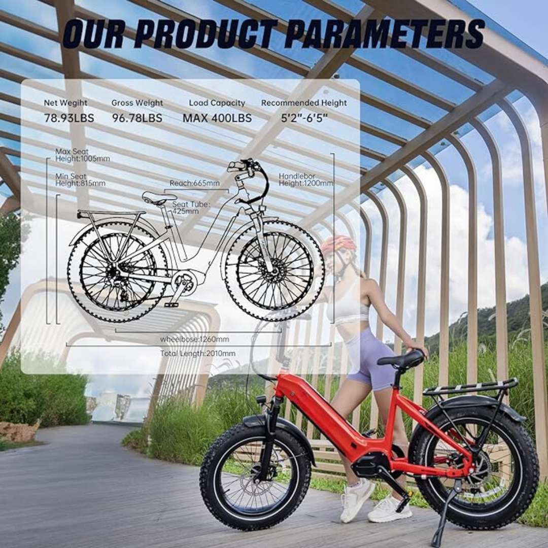 Electric Bike (Red / 20" Fat Tires) for Adults 1000W BAFANG Motor EBike 52V 25Ah 21700 Removable LG Lithium Battery Fat Tires 20-32MPH Speed Range 90Miles Long Range Electric Mountain Bike Shimano 7-Speed E Bike