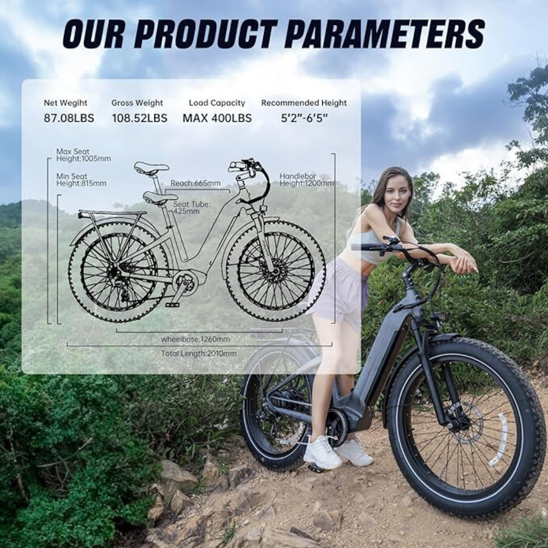 Electric Bike (Grey / ‎26" Fat Tires - Nobar) for Adults 1000W BAFANG Motor EBike 52V 25Ah 21700 Removable LG Lithium Battery Fat Tires 20-32MPH Speed Range 90Miles Long Range Electric Mountain Bike Shimano 7-Speed E Bike