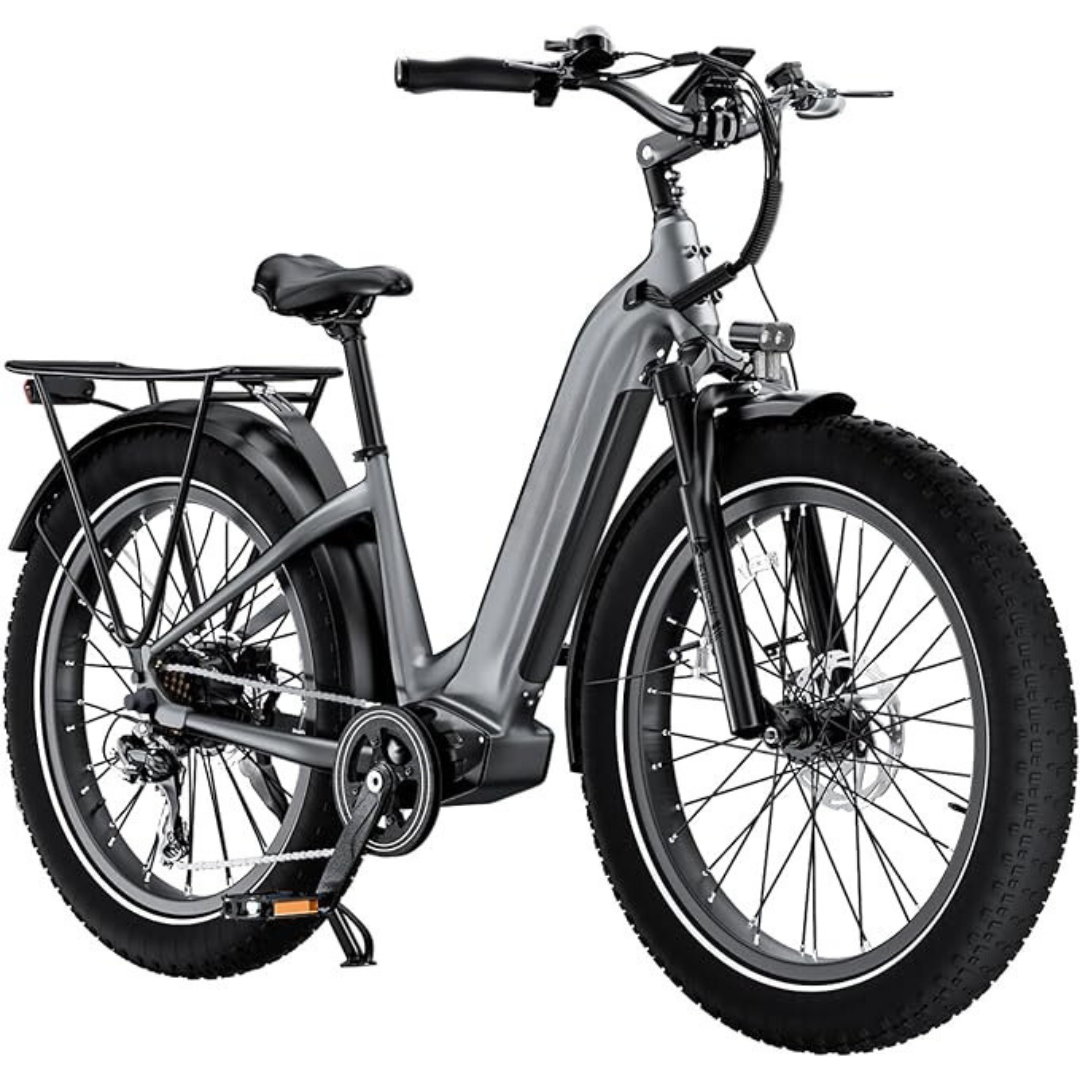 Electric Bike (Grey / ‎26" Fat Tires - Nobar) for Adults 1000W BAFANG Motor EBike 52V 25Ah 21700 Removable LG Lithium Battery Fat Tires 20-32MPH Speed Range 90Miles Long Range Electric Mountain Bike Shimano 7-Speed E Bike